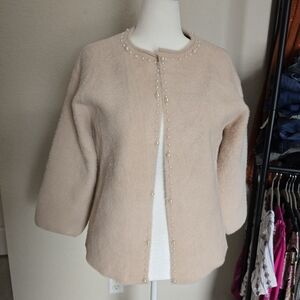 Elegant Pearl-Embellished Blushy Beige Cardigan NWT Medium/Large Crosstree Lane